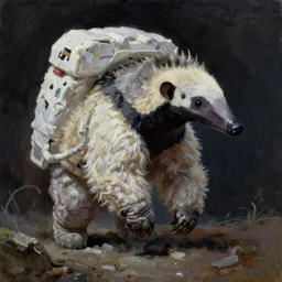 An anteater astronaut staring into the void, oil painting