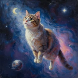 cat in space, acrilic paint, heavenly atmosphere, ink paint, ue 6, unreal engine 5, cinematic 4 k wallpaper, 8 k, ultra detailed, by popular digital artist, beautiful image, resolution, artstation