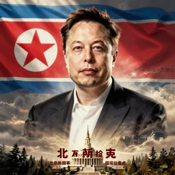 elon musk in a north korean socialist propaganda poster