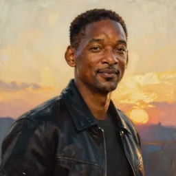 Painting of Will Smith as Neo. Art by william adolphe bouguereau. During golden hour. Extremely detailed. Beautiful. 4K. Award winning.
