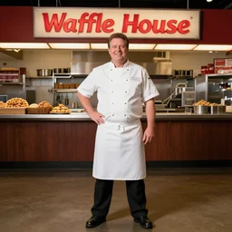 martin short as a line cook at waffle house, 3 5 mm, f / 2. 8, flash photography, full length, full resolution