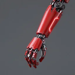 a futuristic red neon prostetic arm with loaded weapons, photorealistic, octane render