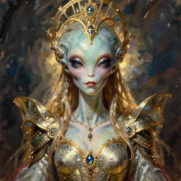 attractive alien queen, painting by gaston bussiere, craig mullins