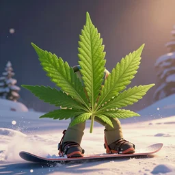 cannabis leaf character snow boarding photo taken by pixar