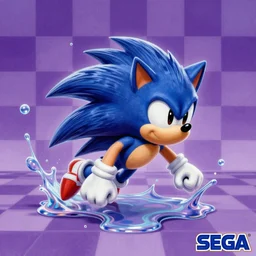 matte painting landscape sonic hedgehog of a surreal, sharp, detailed professional, soft pastels, high quality airbrush art album cover of a liquid dissolving airbrush art lsd dmt sonic the hedgehog swimming through cyberspace, purple checkerboard background, 1 9 9 0 s 1 9 9 2 sega genesis rareware video game album cover