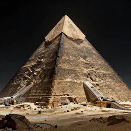 science - fiction technological scientific half - built pyramids in dark space by syd mead, john harris, detailed, cinematic,