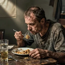 a condemned prisoner eating his last meal, somber, dirty, artist norman rockwell and john sargent,