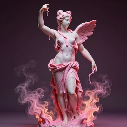 a vibrant photograph of beautiful aphrodite / stunning woman greek sculpture of pink plastic melting / fire and smoke / lumen unreal 5, studio lighting / art by giovanni strazza, donatello and ellen jewett