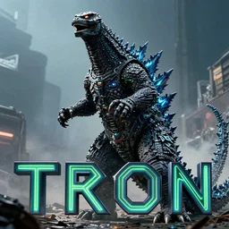 a film still of godzilla spelled in the tron font in the movie tron ( 1 9 8 2 )
