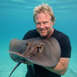 steve irwin hugging a stingray