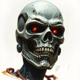 a detailed peter elson portrait of a zombie terminator.