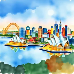 city of sydney, watercolor