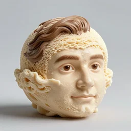 ben kingsley's head has the form of an ice cream ball. it is on top of an ice cream cone. colorful ink