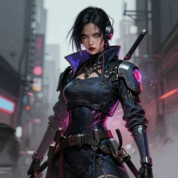 Female cyberpunk samurai, cyberpunk art by Ilya Kuvshinov, cgsociety, shock art, ilya kuvshinov, digital painting, speedpainting