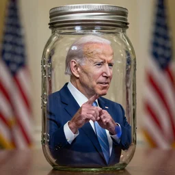 Joe Biden trapped in giant mason jar