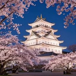 a beautiful picture of sakura in full bloom, palace, evening, night, by greg rutkowski and thomas kinkade, trending on artstation