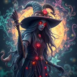 psychadelic witch, hyper detailed, flowing psychadelic background intricate and detailed, 8 k, octane render
