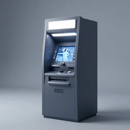 product photo of a futuristic atm, minimalistic, by artgerm and greg rutkowski and marc newson and zaha hadid, alphonse mucha, samsung apple webcam, matte glossy materials, neon, three quarter view, volumetric light, detailed, octane render, midsommar