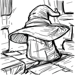 a storyboard sketch of a hat in time, black and white, cartoony, rough sketch