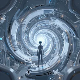 minds trapped in the metaverse machine spiraling spirits sharing creativity of the infinite information that makes up all of time and space, 8 k resolution, hyperdetailed, supraliminal message to remind us