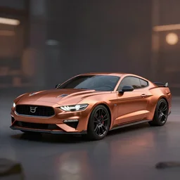surrealism car similar to polestar precept and mustang painted in copper. len blur background bokeh. art by ismail inceoglu, filip hodas, and pixar.