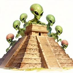 aliens brainsuckers kills aztec humans on top of aztec pyramids, full size, perfect faces, deviantart, artfol, artslant artbox, cgsociety, gfxartist, artful, zatista, artpal, instagram, blendernation, frank stella, beeple, giger, kopera, zawadzki, synth - wave, hyperrealism,