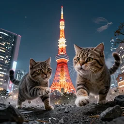 cat attacking Tokyo city, disaster movie poster, cgstudio