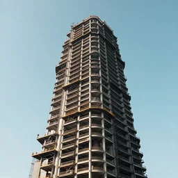 a high tech industrial tower built in brutalist architecture, photography