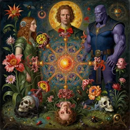 the platonic ideal of flowers, rotting, insects and praying of cletus kasady carnage thanos dementor doctor manhattan chtulu mandelbulb mandala spirited away bioshock davinci the witcher, d & d, fantasy, ego death, decay, dmt, psilocybin, art by anders zorn and giuseppe arcimboldo