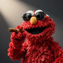 elmo with shades on and a cigar in hand, photography, high detail