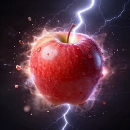 an apple exploding with lightning