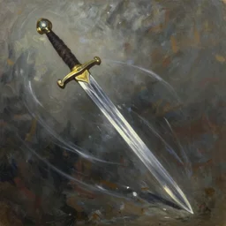 classical oil painting of a sword, wind, energy, fantasy, trending on artstation, stylistic, brush strokes, oil, canvas, beautiful