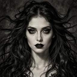 portrait of a beautiful woman, gothic, cat eyes, hair waving in the wind, high detail, illustration by gustav dore