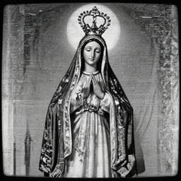vhs static overlay of marian apparition, vhs, 1 9 9 0, highly realistic, highly detailed, vhs noise static, black and white, vhs glitch
