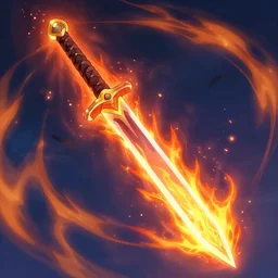 sword made of fire in the style of Makoto Shinkai, colorful, beautiful, 4k