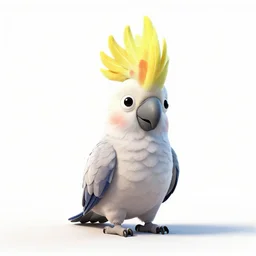 cute cockatoo, stylized pixar-style 3d render, full body, isolated on a pure white background, centered, entire subject in frame, sharp focus, soft studio lighting