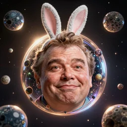 hyper realistic, space balls, portrait of a mega derpy john candy, big chungus, with bunny ears, stoned, by greg rutkowski, scott m fischer, artgerm, loish, slight glow, atmospheric, anne stokes, alexandros pyromallis