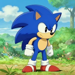 Sonic the Hedgehog in the style of Studio Ghibli