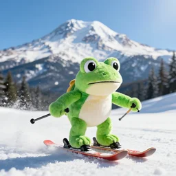 frog plushie skiing on mt. hood, sports photography