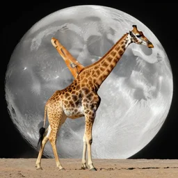 a giraffe walking on the moon