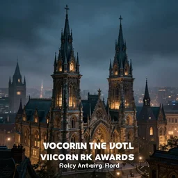 victorian city with towers at night, smoggy night, award winning fantasy art