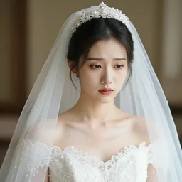portrait of a young sad on her wedding day