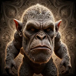 an orc of fractals and patterns, wrinkled face, hyper - detailed, background intricate and detailed, ornate 8 k gorgeous intricate detailed, octane render, backlit, global illumination