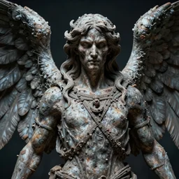 photo taken of an epic intricate, ultra detailed, super realistic gritty, terrifying, lifelike sculpture of a biblical correct angel design created by weta workshop, zoomed in shots, photorealistic, sharp focus, cold colour temperture, f 0. 4, face centred