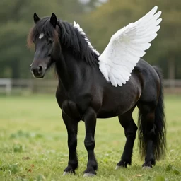 pony that is black with white wings realistic - 9