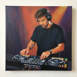 cy tumbly painting of a dj playing music