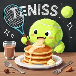 a tennis ball monsters eating pancakes, breakfast, digital art, fantasy, magic, chalk, trending on artstation, ultra detailed, professional illustration by basil gogos