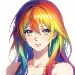 beautiful anime woman portrait with rainbow hair, by artgerm, white backdrop, soft lighting, by greg rutkowski makoto shinkai takashi takeuchi