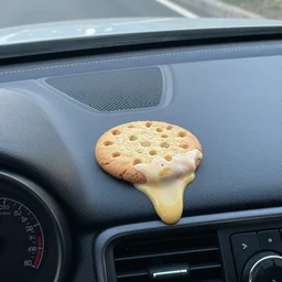 cookies, cooking on the dashboard, melting in a hot car, 8 k,