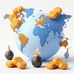 chicken nuggets taking over the world, using nukes and sticks